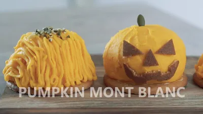 Jack-o'-Lantern cake  Pumpkin mont blanc ジャックオランタンケーキ かぼちゃのモンブランのサムネイル