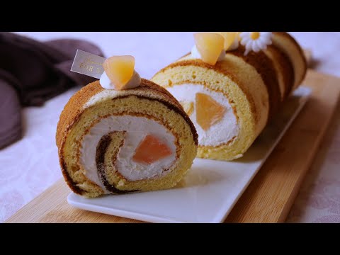 11月生まれを祝う【甘酸っぱい紅玉を巻いた珈琲マーブルロールケーキ】ふかふか生地と珈琲風味が絶妙 | Fluffy  Coffee marble Swiss Rollのサムネイル