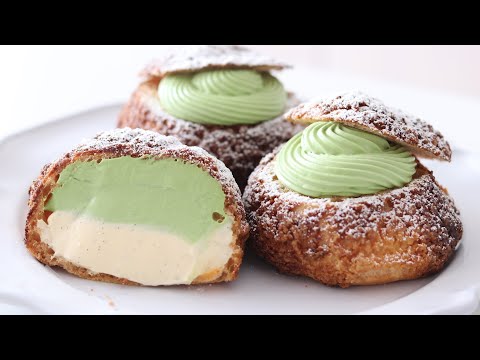 抹茶とカスタードクリームのクッキーシューの作り方 Matcha & Custard Cream Puffs|HidaMari Cookingのサムネイル