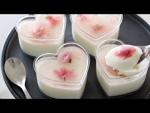 混ぜるだけで簡単に作れる🌸さくらのヨーグルトプリンの作り方:オーブンなし・卵なし|HidaMari Cookingのサムネイル