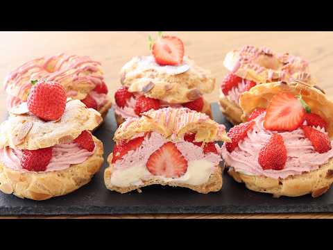 いちごのシュークリームの作り方:米粉のお菓子/全卵カスタードクリーム|HidaMari Cookingのサムネイル